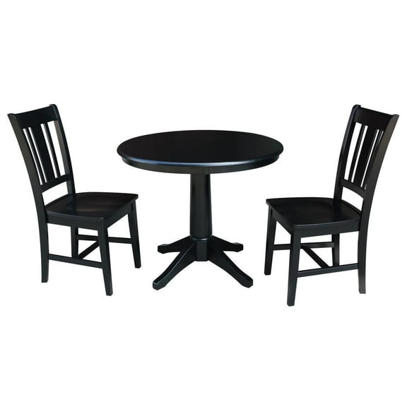 36" Round Top Dining Table with 2 San Remo Chairs - Black - 3 Piece Set