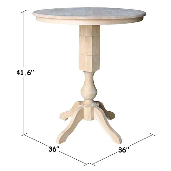 36" Round Top Pedestal Bar Height Table - Unfinished