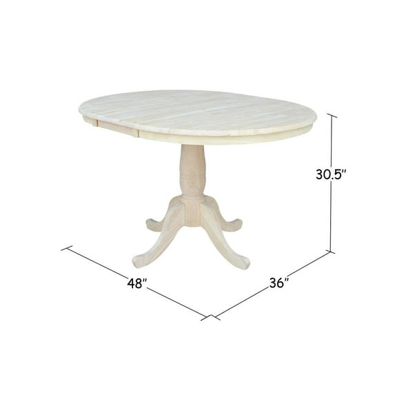 36" Solid Wood Round Top Pedestal Dining Height Table With 12" Leaf Unfinished