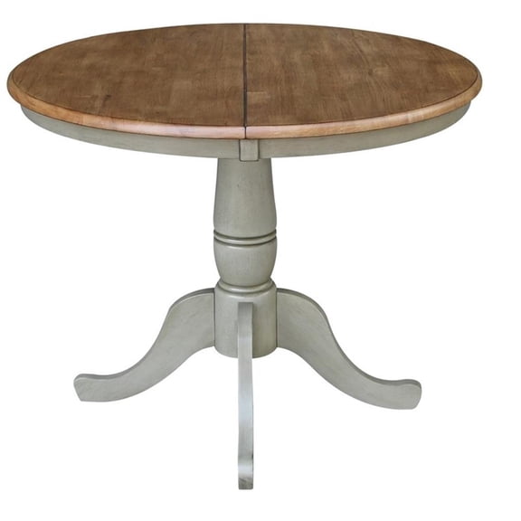 36" Round Top Pedestal Table With 12" Leaf - Dining Height - Distressed Hickory/Stone