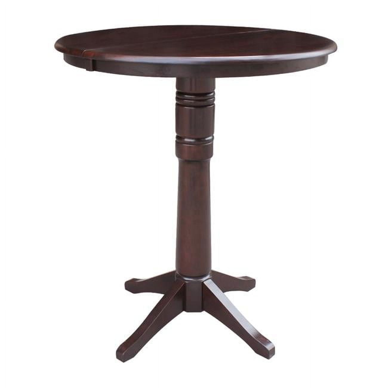 Espresso 36" Solid Wood Round Counter Height Extendable Dining Table