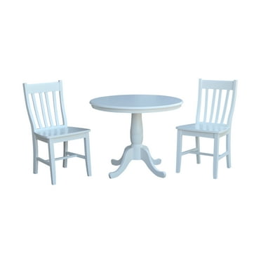 36" Round Top Pedestal Wood Table with 2 Dining Chairs in White