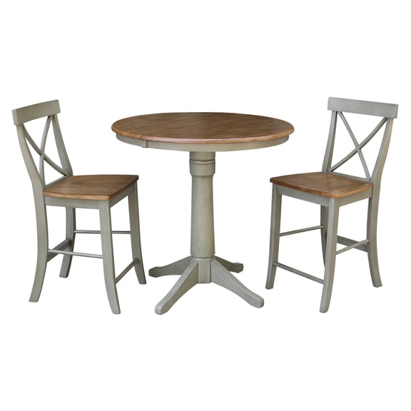 36" Round Wood Distressed Hickory/Stone Extension Dining Table With 2 Stools