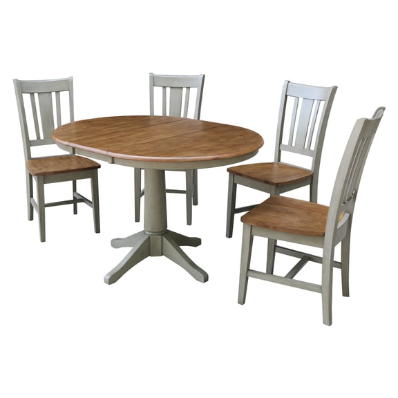 36" Round Wood Distressed Hickory/Stone Extension Dining Table With 4 Chairs