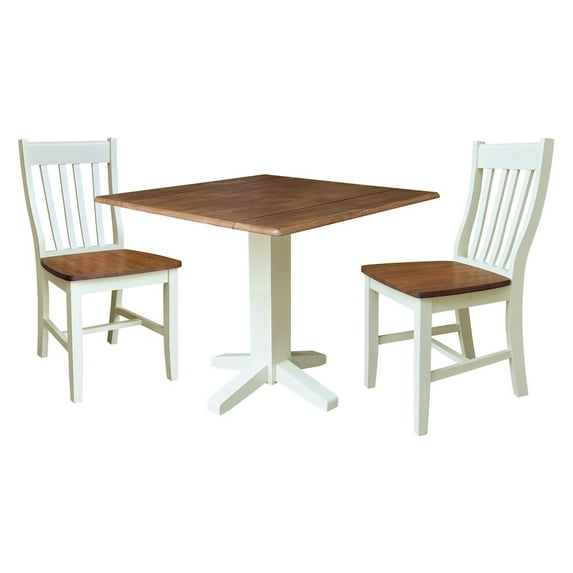 International Concepts 36" Round Wood Drop Leaf Table with Two Dining Chairs