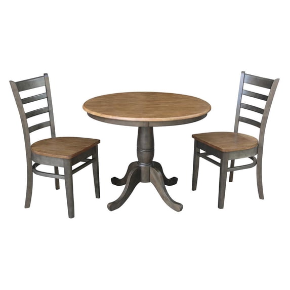 36" Round Top Pedestal Table With 2 Emily Chairs - 3 Piece Set