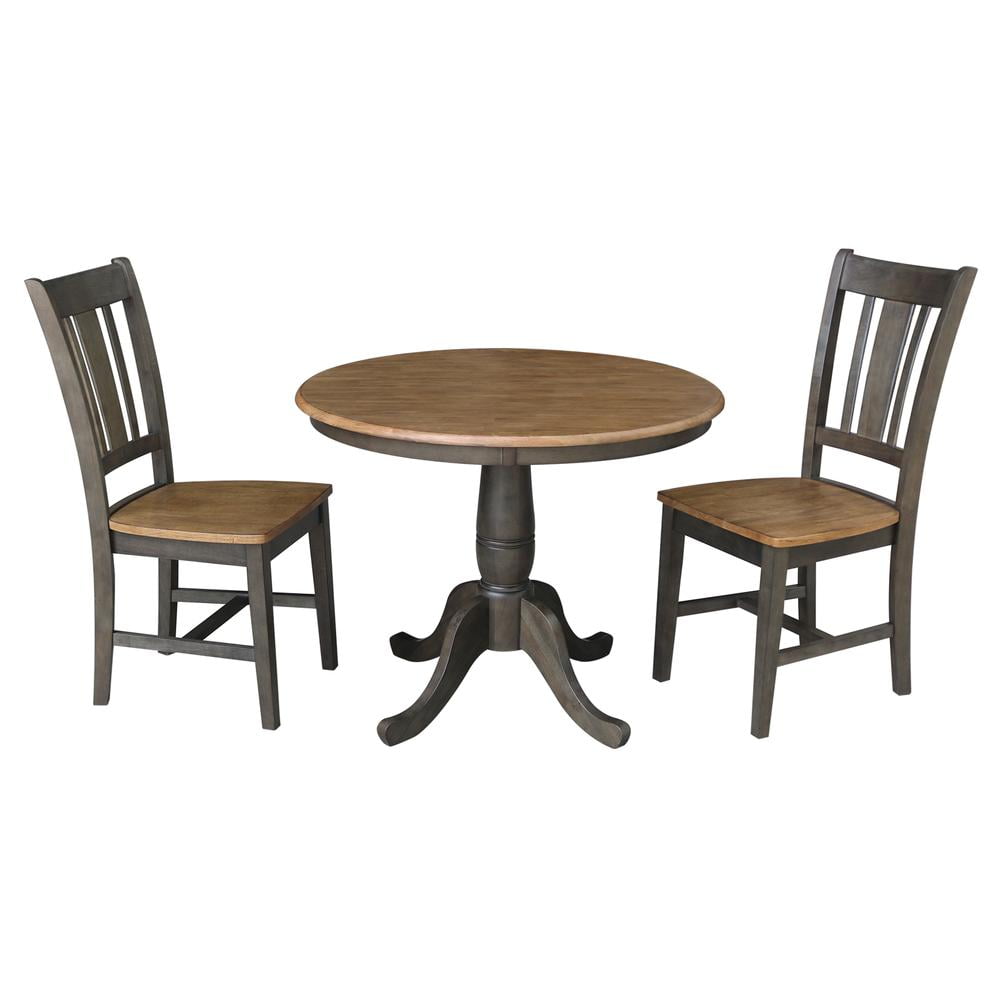 36" Hickory and Washed Coal Solid Wood Dining Set with 2 Chairs