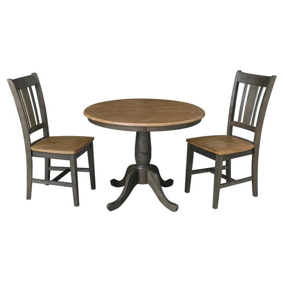 36" Round Wood Table With 2 San Remo Chairs in Hickory/Washed Coal - 3 Piece Set