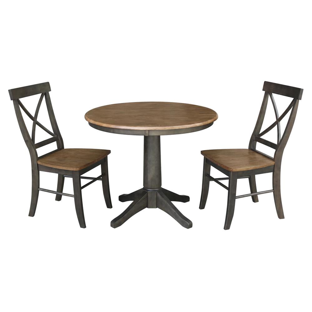 36" Hickory and Washed Coal Solid Wood Round Table with 2 X-Back Chairs