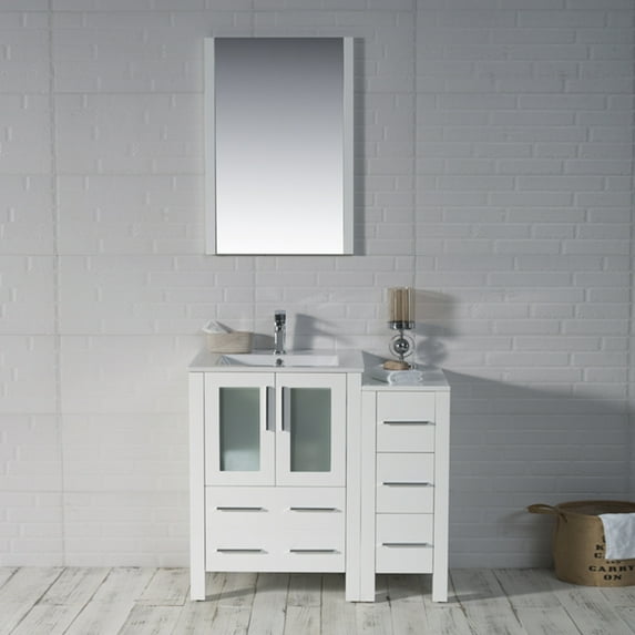 36-S" Freestanding Bathroom Vanity & Vessel Sink - Glossy White