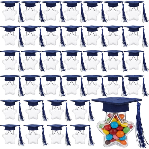 36 Set 2026 Graduation Cap Candy Jars Plastic Candy Container with Cap Tassel Small Fillable  Shape Ornaments for DIY Grad Table Party Favors Graduation Party Supplies