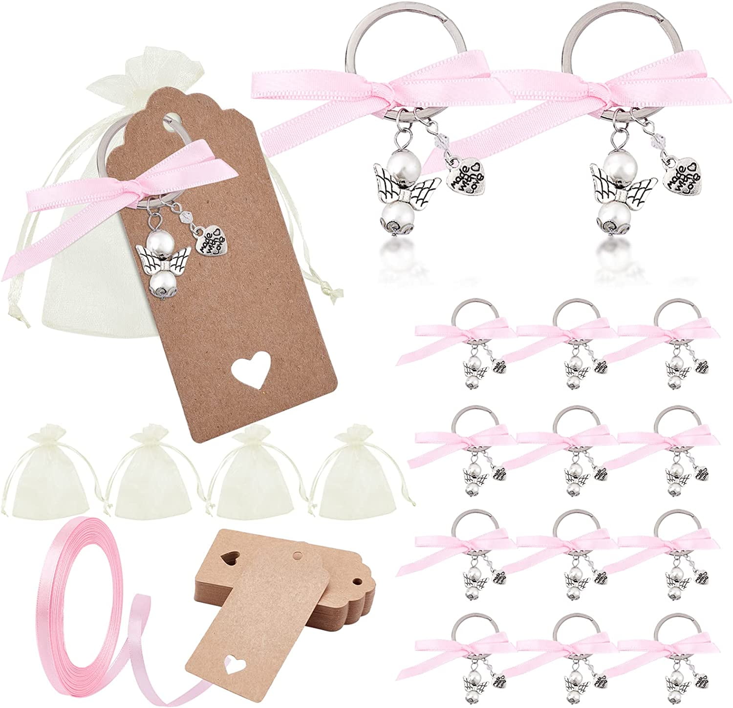 36 Set Angel Keychain Favors Bulk Angel Keychains Favor with Bows Wing