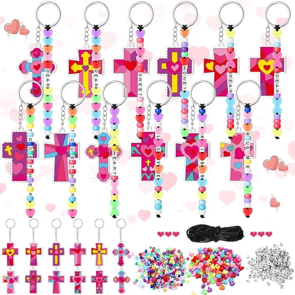 36 Set DIY Easter   Craft Kit Make Your Own Inspirational Christian Bead Keychains with Heart Charms Letters Religious Craft for Vbs Church Groups Teacher Appreciation Gifts