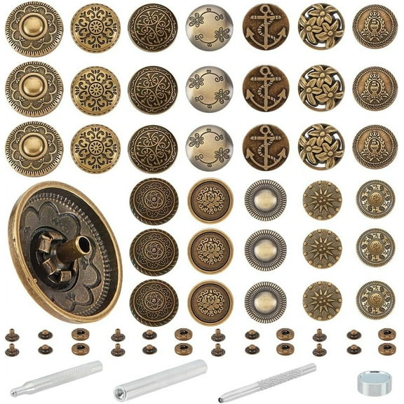 36 Sets 12 Styles Alloy Snap Buttons with Steel Leather Punch Leathercraft Hole Craft & Round Base & Hole Punch Tool Sets Mixed Color 10~18x4~8mm 3 sets/style