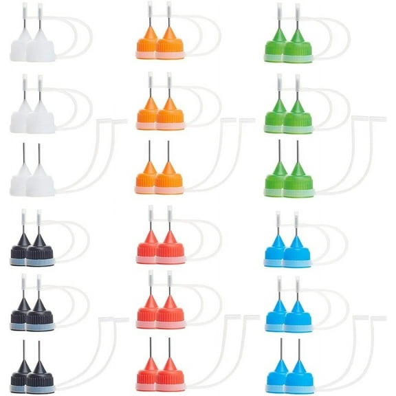 36 Sets 6 Colors Plastic Needle Tip Bottle Caps 0.5" Replacement Needle Tip Cap for Glue Bottles Liquid Dropper Bottles 6 Sets/Color