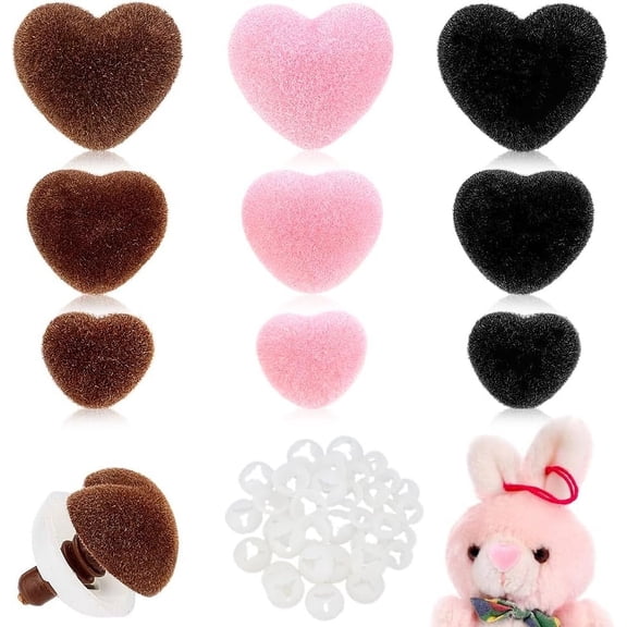 36 Sets 9 Styles Heart Flocky & Plastic Safety Craft Noses with Spacer Toys Puppet Plush Animal Making Mixed Color 17~21mm 4 sets/style for DIY