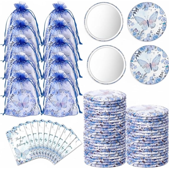 36 Sets Butterfly Baby Shower Party Favors, Butterfly Compact Pocket Mirrors and Thank You Cards Gifts Bulk for Guests Bridal Shower Wedding Gender Reveal Party (Blue)