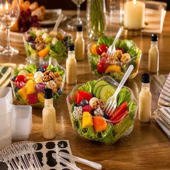 36 Sets Clear Plastic Serving Cups with Sauce Containers, Mini Forks and Labels, Individual Portion Bowls Kit for Buffet Tables, Gatherings and Catering Events
