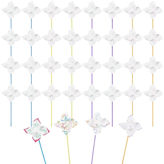 36 Sets DIY Pinwheels Craft Paper Windmill Blank White Craft Kits Your Own Pinwheels