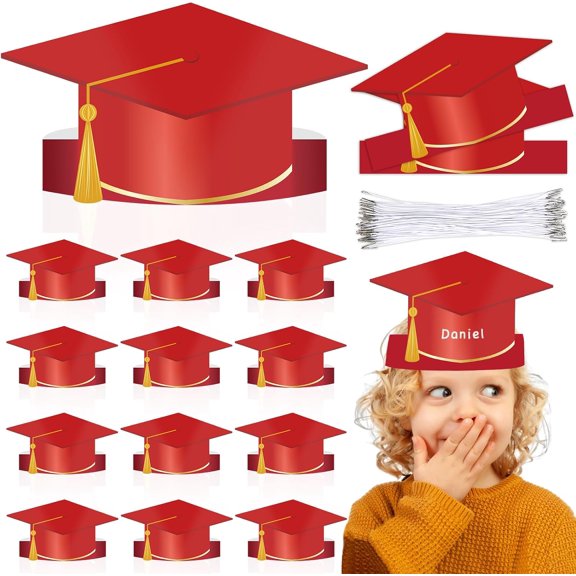 36 Sets Paper Graduation Hats Class of 2026 Adjustable Graduation Cap Headbands with Elastic String for Students Kindergarten Preschool Graduate Gift Grad Party Decoration Favor Supplies(Red Gold)