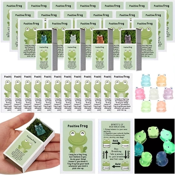 36 Sets Positive Affirmation Gifts Bulk, Luminous Resin Frog Figurines with Greeting Cards, Inspirational Thank You Appreciation Gifts for Staff, Employees, Friends, Motivational Pocket Tokens, 1.7in