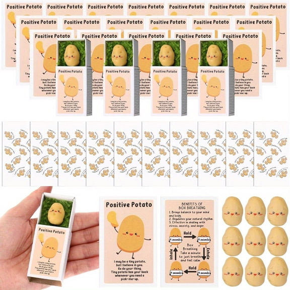 36 Sets Positive Potato Emotional Support Bulk with Inspirational Card and Artificial Moss, Desk Pets for Employee Coworkers Staff, Graduation Presents for Students, Party Favors Adults
