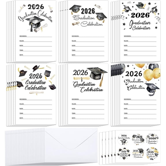 36 Sets Watercolor Graduation Party Invitation 2026 Celebration Graduation Cards with White Envelopes for Grad Congrats Party Invites Supplies Class of 2026 Party Favor
