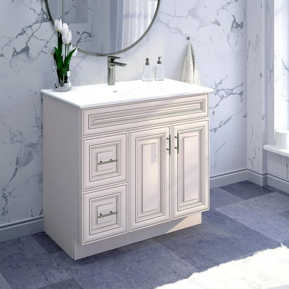 36" Shaker Bathroom Vanity Sink Base with Drawers (Ready-to-Assemble), Antique White Vanity Base