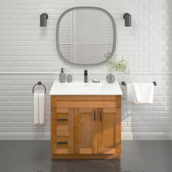 36" Shaker Bathroom Vanity Sink Base with Drawers (Ready-to-Assemble), Maple Shaker Vanity Base