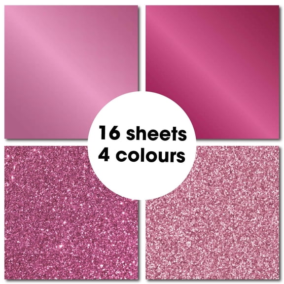 36 Sheets 12x12 Pink Cardstock Paper Pad - Solid, Shimmer & Glitter Cardstock for Card Making, Scrapbooking, Journaling &