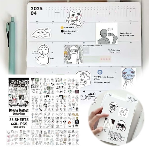 36 Sheets 460+ PCS Doodle Meme Sticker Book Funny Expressive Face Stickers For Journals Planners Water Bottles DIY Crafts