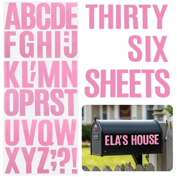 36 Sheets Large Alphabet Stickers, 4 Inch Pink PVC Letter Decals, Self-Adhesive Waterproof A-Z And Punctuation For Decorating Bulletin Boards, Offices