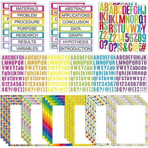 36 Sheets Science Fair Board Poster Boards Supplies 24 Self Adhesive Presentation Subtitles 4 Science Fair Project Titles 8 Personalized Letter Sticker for Classroom(Rainbow Color)