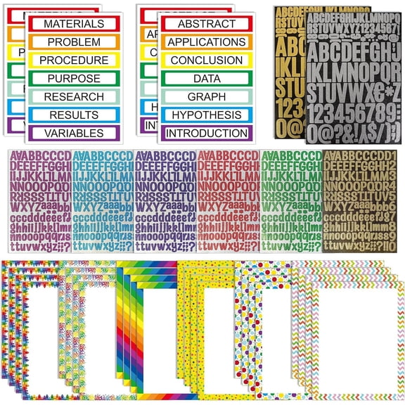 36 Sheets Science Fair Board Poster Boards Supplies 24 Self Adhesive Presentation Subtitles 4 Science Fair Project Titles 8 Personalized Letter Sticker for Classroom (Glitter Neon 1)