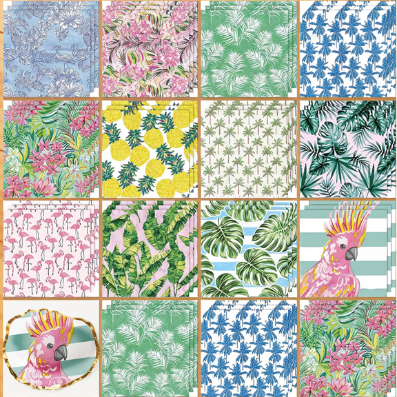 36 Sheets Tropical Paper Napkins for Decoupage, 12 Designs Flamingo Tree Pineapple Cocktail Napkins, 13x13 Inch, Summer Party Table Decor