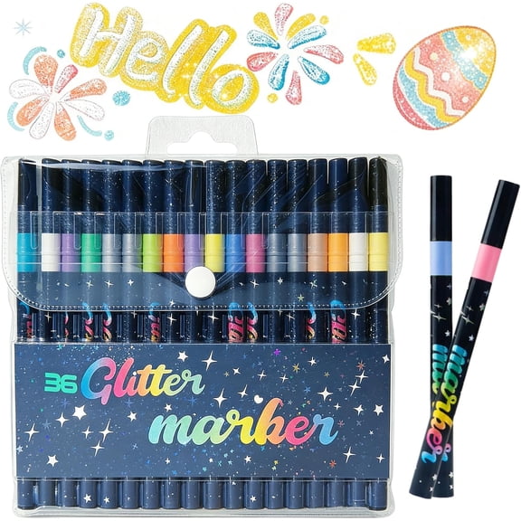 36 Shiny Color Glitter Gel Pen Set, 2026 New Multicolor Glitter Markers Pens for DIY Crafts, Shimmer Pen for Journaling Painting, Valentines Day Coloring Pens Set for Adults
