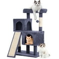 thumbnail image 1 of CL.HPAHKL 36 In Short Sturdy Cat Tree House, Modern Cat Tower Scratching Post with Soft Plush Perch Kittens Condo with Board and Hanging Ball Cat Cave Beds for Indoor Cats, Dark Grey, 1 of 7