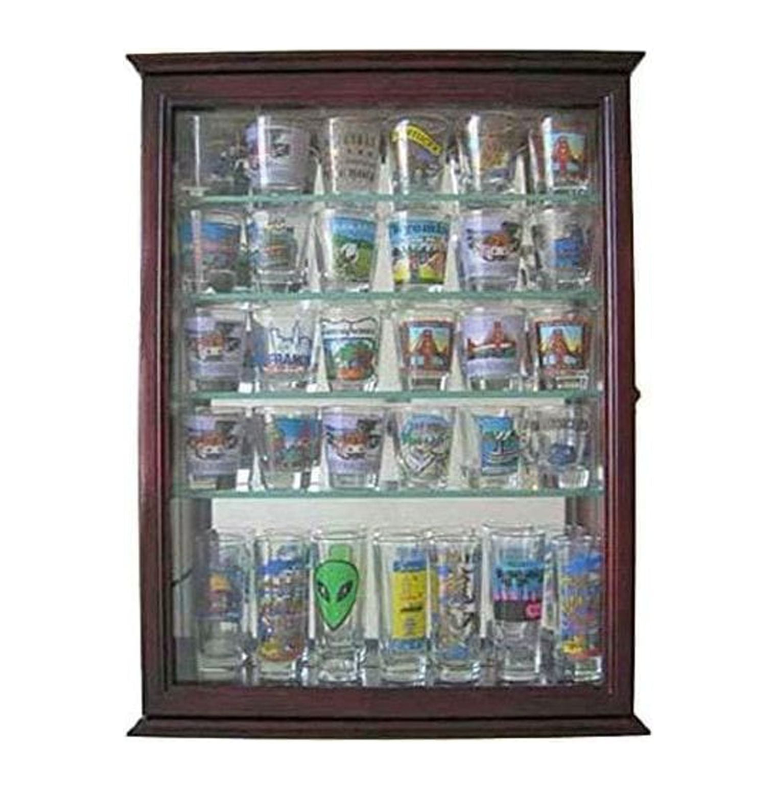 36 Shot Glass Display Case Wall Holder Rack with Glass Door