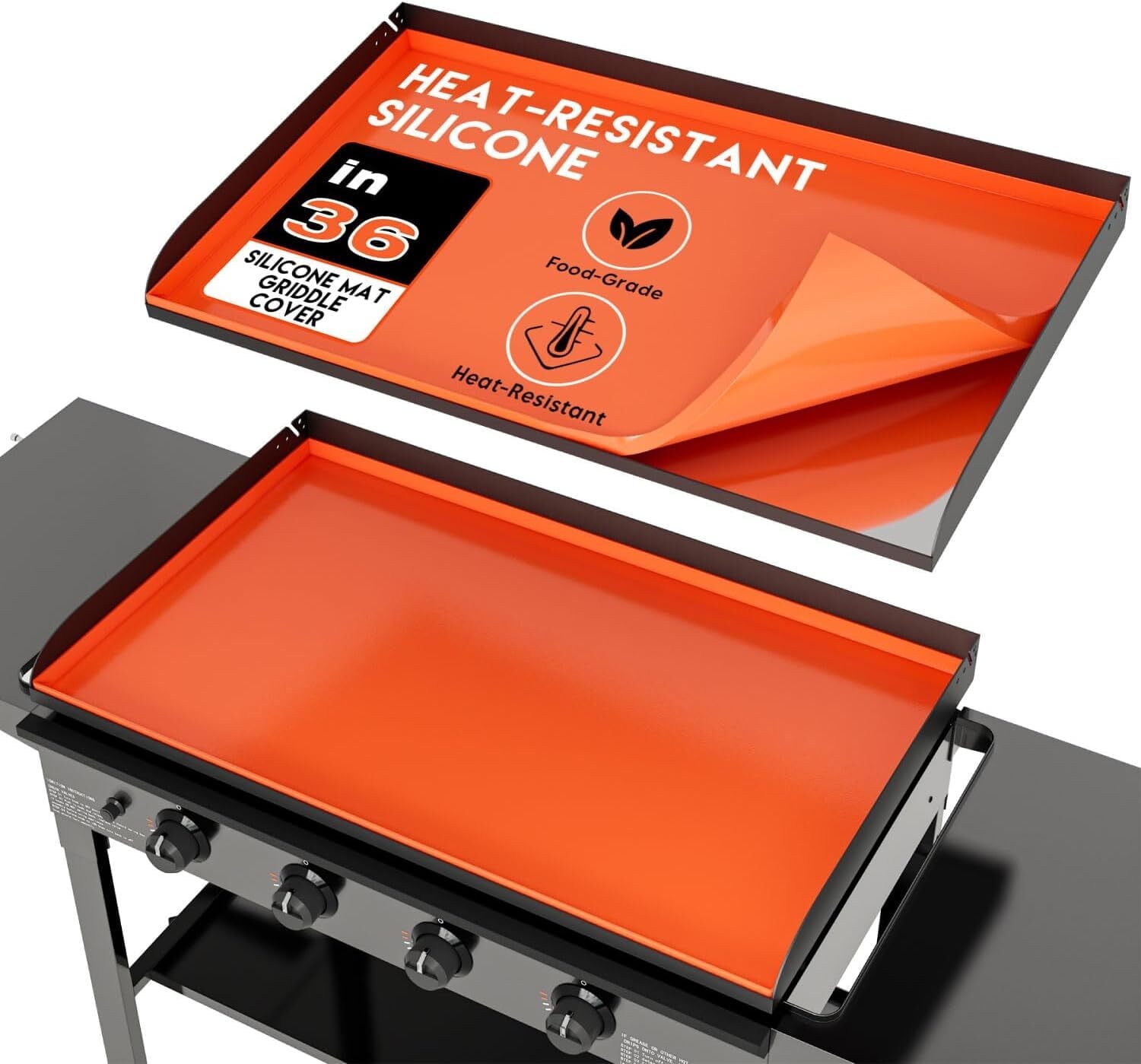 36" Silicone Griddle Mat Fit for Blackstone Griddle, Upgrade Full edge BBQ Griddle Cover for Weber Grill Mat, Protect Griddle from Rodents, Insects, Debris and Rustorange