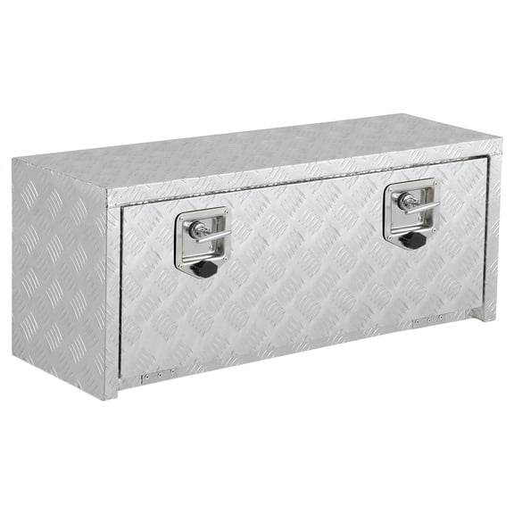 36" Silver Aluminum Truck Underbody Box, Waterproof Heavy Duty Tool Chest for Pickup Bed & Trailer Tongue Storage with Lock, 36 x 12 x 14, Black