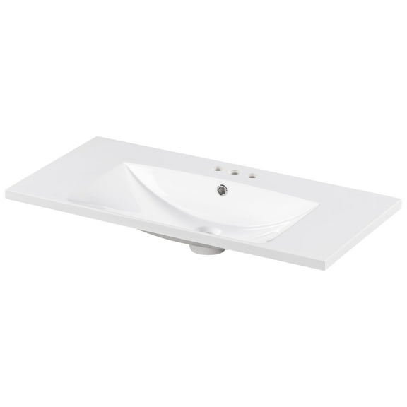 Bathroom Basin Sink, 36" x 18" Rectangle 3-Faucet Holes Bathroom Ceramic Sink, Vanity Top Sink Only, Fits 4" Center Faucet
