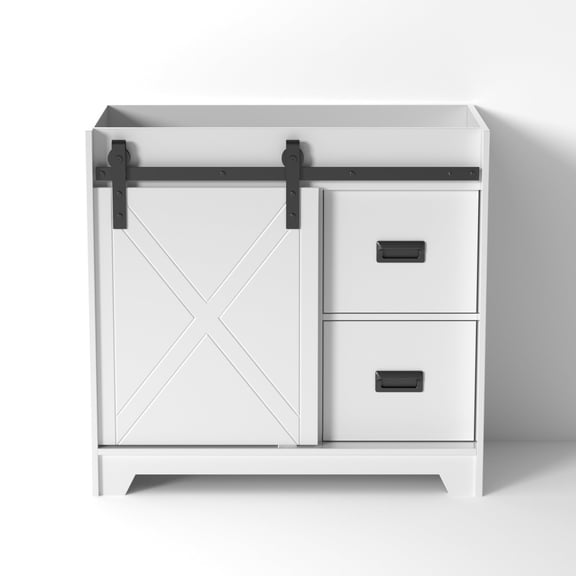36" Single Bathroom Vanity Base Cabinet Only, Sliding Barn Door, without Sink Top