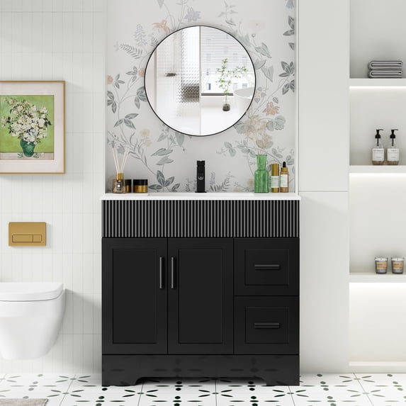 36" Single Bathroom Vanity with integrated Sink Top, Water Saving Faucet