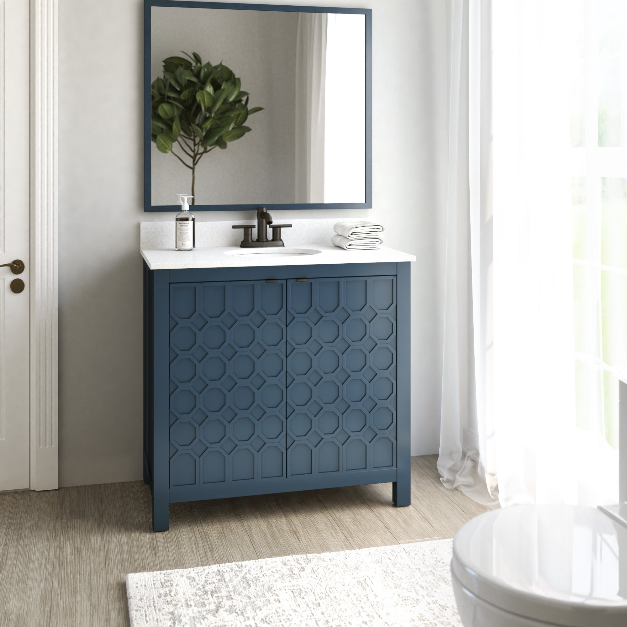 Franklin Blue MDF Single Vanity with White Ceramic Sink