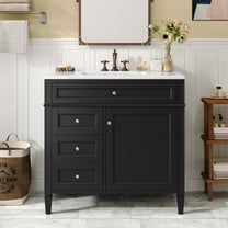 36" Single Sink Bathroom Vanity, Freestanding Vanity with 2 Drawers And 1 Tip-out Drawer, Wood Bathroom Cabinet With Ceramic Basin Sink Top For Home Apartment