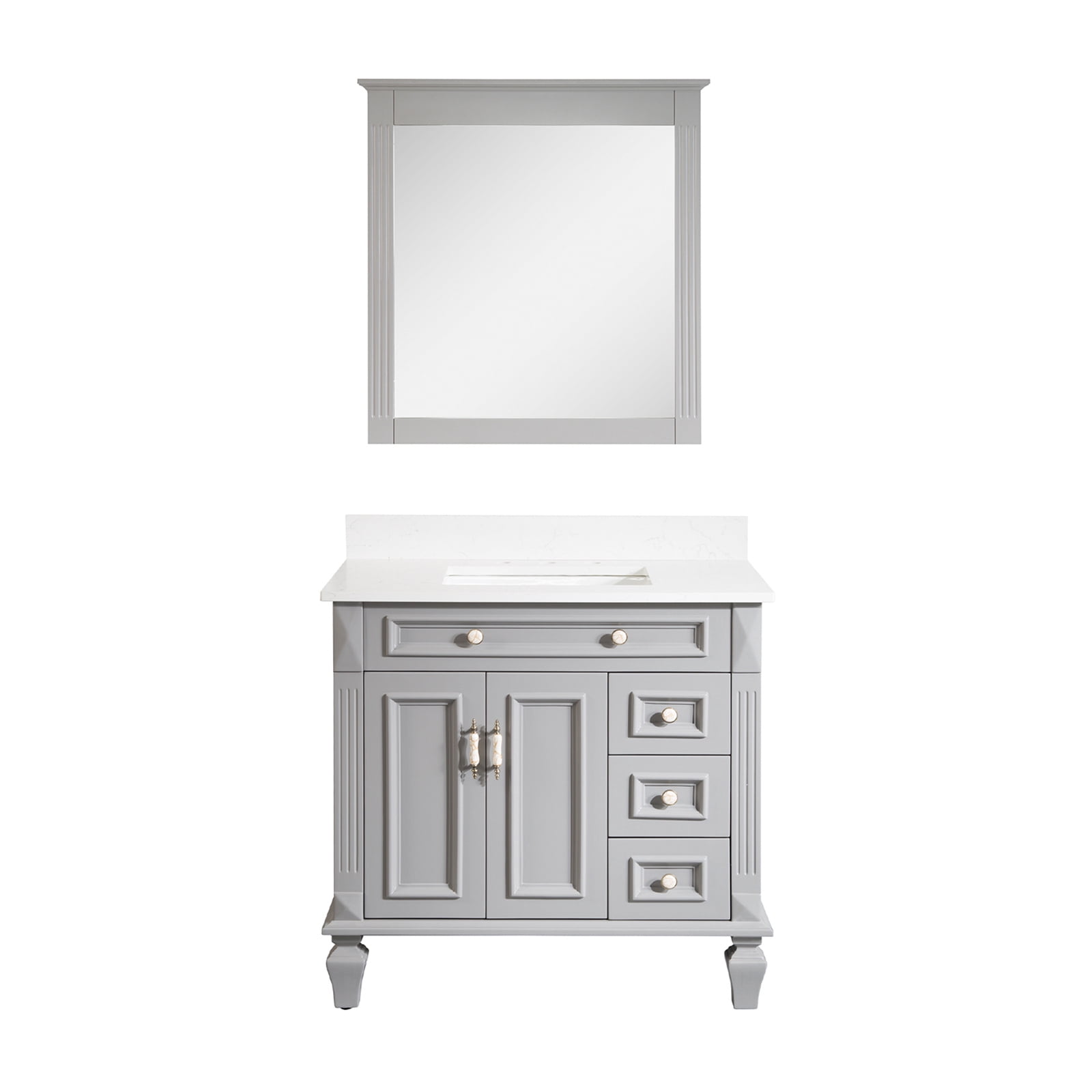 36'' Single Sink Solid Wood Bathroom Vanity Carrara White Quartz ...