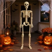 3.3 ft Halloween skeleton decoration, with movable joints, flexible skeleton for poses, scary skeleton suitable for indoor and outdoor Halloween decorations, haunted houses, courtyards, cemeteries