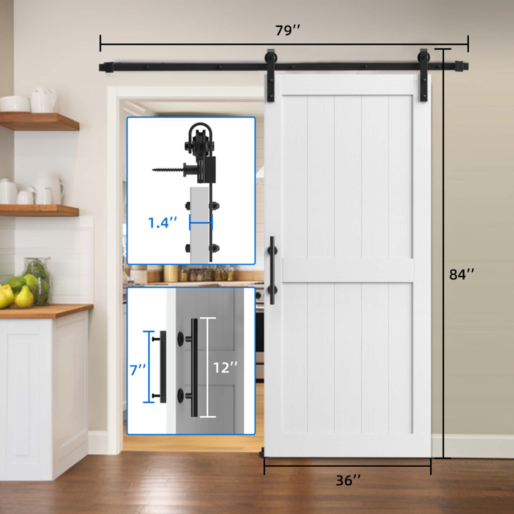 36" Sliding Barn Door, Single Track Sliding Barn Door Hardware Kit with