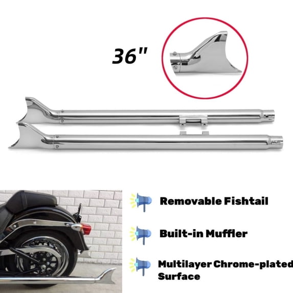 36" Slip on Fishtail Mufflers Exhaust Pipes for Harley Fat Boy FLSTF Heritage Softail Classic FLSTC Deluxe FLSTN 2007-2017