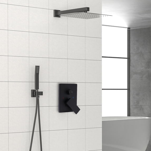 Black Shower Mixing Valve Wall Mount 2 Function Shower Faucet Valve Kit Embedded Bathroom 2 Way Outlet Rough In Pressure Balance Valve